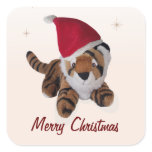 Christmas Tiger In Santa Hat Name Gift Tag
