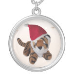 Christmas Tiger Red Hat Sterling Silver Necklace