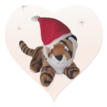 Christmas Tiger Santa Hat Pink Heart Name Gift Tag
