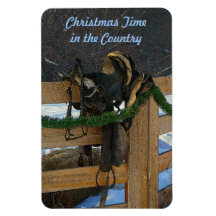 Christmas Time in the Country Rectangular Magnets