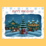 christmas town postcard snowy edge & text. postcards