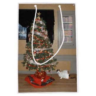 Christmas Tree And Cat Medium Gift Bag
