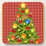 Christmas Tree and Red Plaid Beverage Coasters