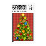 Christmas Tree and Red Plaid Postage Stamps