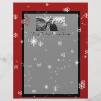 Christmas Tree and Snowflakes on Red and Black Personalized Letterhead