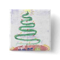Christmas Tree art by Wendy C Allen Square Button by eelkat Christmas Tree art by Wendy C Allen Square Button