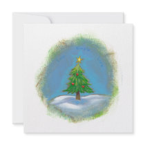 Christmas tree art simple sweet hearts star invitations