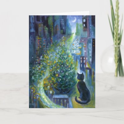 Christmas Tree Balcony View Cat Cards