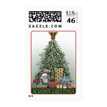 Christmas Tree & Baskets Postage Stamps by art1st Christmas Tree & Baskets Postage Stamps