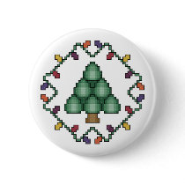 Christmas Tree Cross Stitch Button