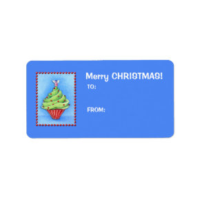 Christmas Tree Cupcake blue Gift Tag Label label