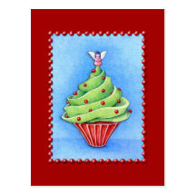 Christmas Tree Cupcake red Postcard