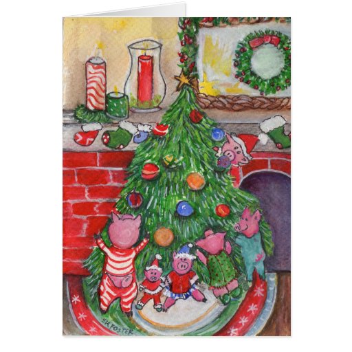christmas tree decorating with the piglets card zazzle christmas tree decorating with the piglets card zazzle