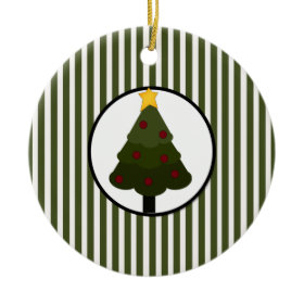 Christmas Tree Design on Green Stripes Christmas Ornaments