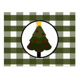 Christmas Tree Design on Green Stripes Postcard