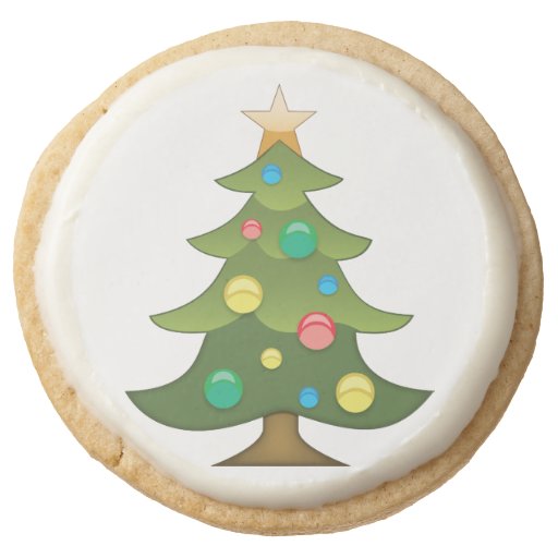 Christmas Tree Emoji Round Shortbread Cookie | Zazzle