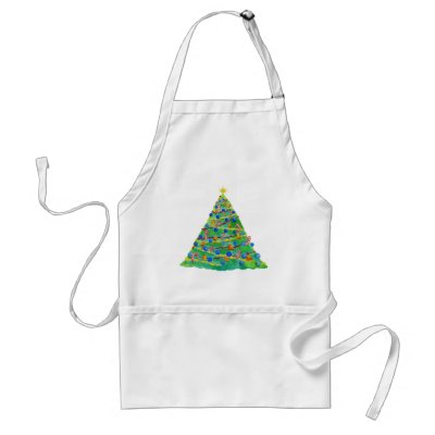 Christmas Tree Hand Drawn and Painted aprons