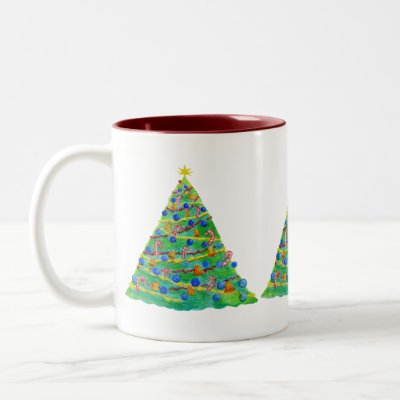 Christmas Tree Hand Drawn and Painted mugs