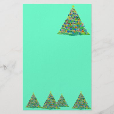 Christmas Tree Hand Drawn and Painted stationery