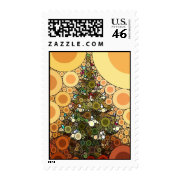 Christmas Tree Happy Holidays Circle Mosaic Postage Stamps