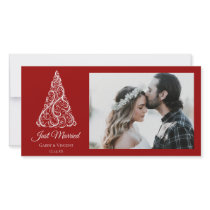 Christmas Tree Just Married Red photo cards by loraseverson Christmas Tree Just Married Red photo cards