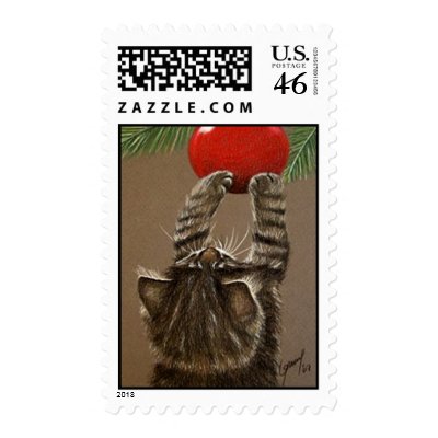 Christmas Tree Kitten Postage Stamps by gabycat