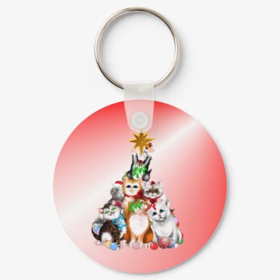Christmas Tree Kittens Keychain by Lotacats