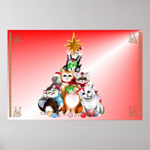 christmas tree kittens poster zazzle christmas tree kittens poster zazzle