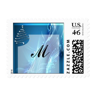 Christmas Tree on Blue Wave Postage Stamp
