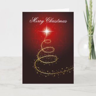 Christmas Tree On Glowing Red Background Card card