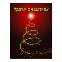 Christmas Tree On Glowing Red Background Post Cards