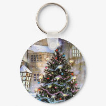 Christmas tree on street keychains by HolidayHeaven Christmas tree on street keychains
