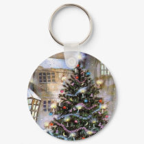 Christmas tree on street keychains by HolidayHeaven Christmas tree on street keychains