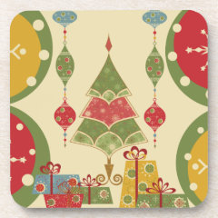 Christmas Tree Ornaments Gifts Presents Holiday Coaster