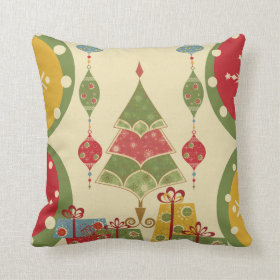 Christmas Tree Ornaments Gifts Presents Holiday Throw Pillows