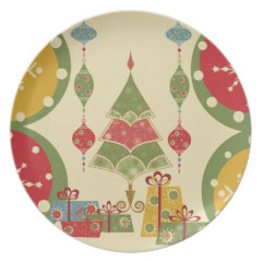 Christmas Tree Ornaments Gifts Presents Holiday Party Plate