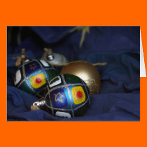 Christmas tree ornaments in blue cards