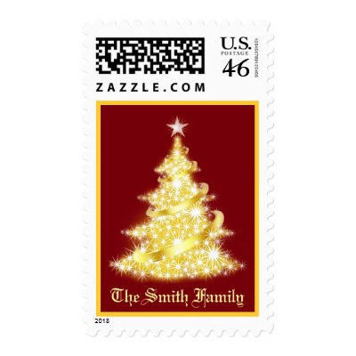 Christmas Tree Postage with Family Name by SquirrelHugger