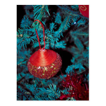 Christmas tree red ornament post cards