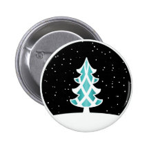 Christmas Tree Ribbons Snowy Sky Blue Pinback Buttons
