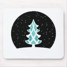 Christmas Tree Ribbons Snowy Sky Blue Mouse Pads