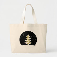 Christmas Tree Ribbons Snowy Sky Gold Tote Bags