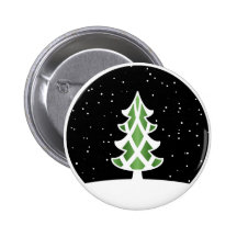 Christmas Tree Ribbons Snowy Sky Green Button