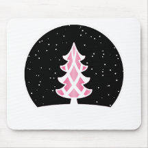 Christmas Tree Ribbons Snowy Sky Pink Mouse Pads