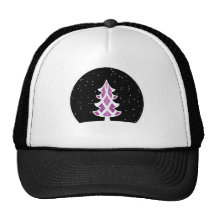 Christmas Tree Ribbons Snowy Sky Purple Mesh Hat