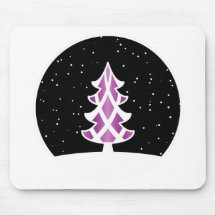 Christmas Tree Ribbons Snowy Sky Purple Mousepads