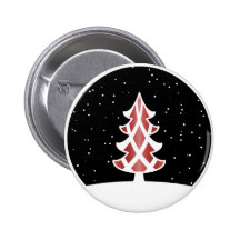 Christmas Tree Ribbons Snowy Sky Red Pinback Button