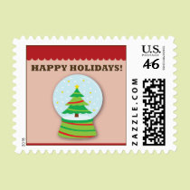Christmas Tree Snowglobes Happy Holidays Postage stamps