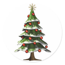 Christmas Tree Round Stickers