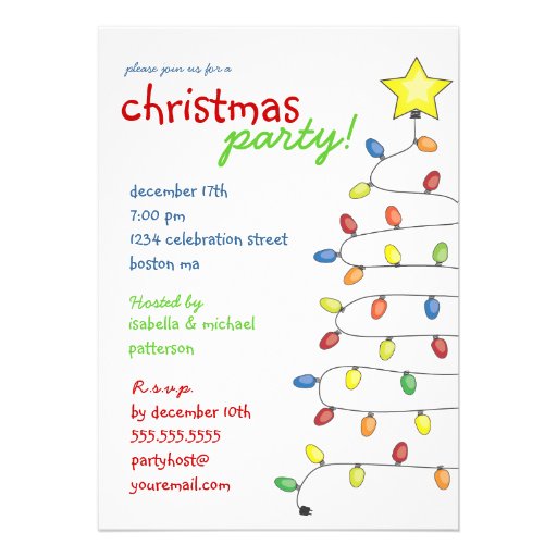 Christmas Tree String of Lights Holiday Party Invitations